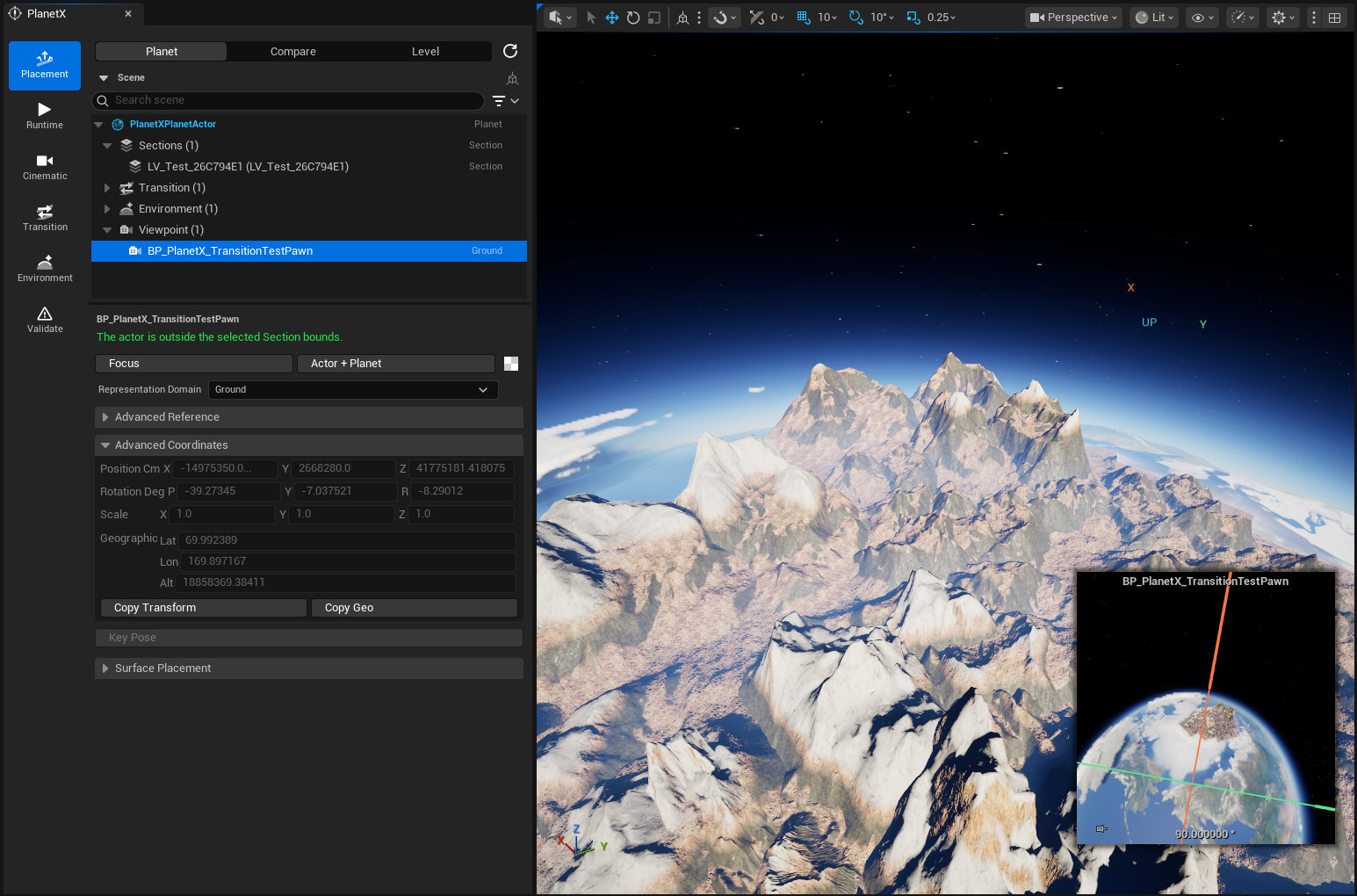 Planet coordinates and surface frames